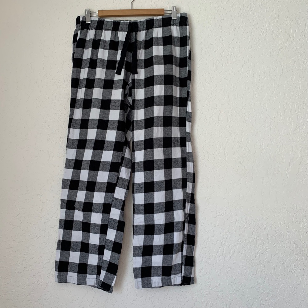 J Crew Pajama Pants Women M Black White Buffalo Plaid Holiday Cabincore Cozy